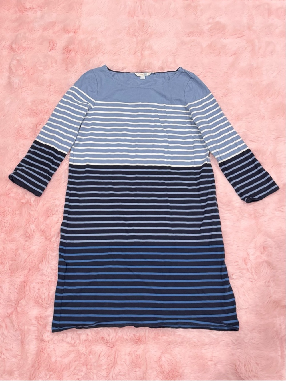 Boden Blue Stripe Three-Quarter Long Sleeve Dress - Picture 2 of 5